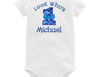 Embroidered Baby Boy 1st Birthday Bodysuit: Personalized First Birthday Outfit