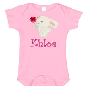 Easter Baby Girl Pink Bodysuit Fuzzy Bunny Personalized with Name