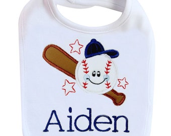 Baby Boy Happy BASEBALL Bib with Personalized with Baby Name