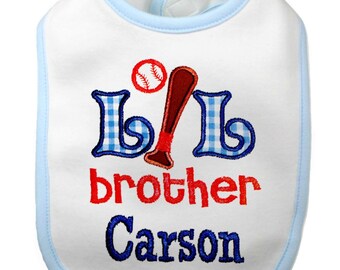 Lil Brother Baseball Bib for Baby Boy Personalized with Custom Name