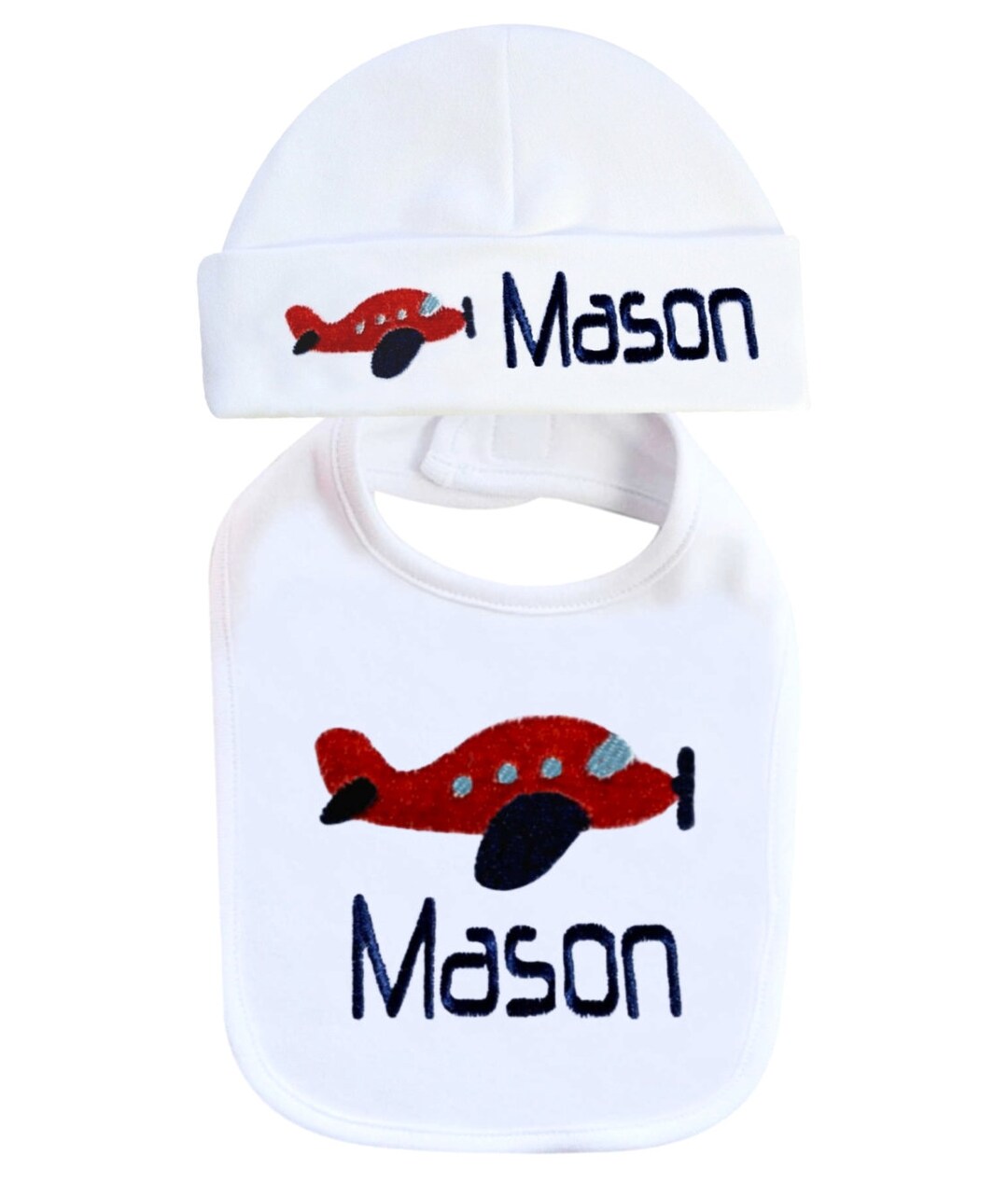Baby Boy Bib Set Plane With Matching Cotton Hat Baby Shower Keepsake