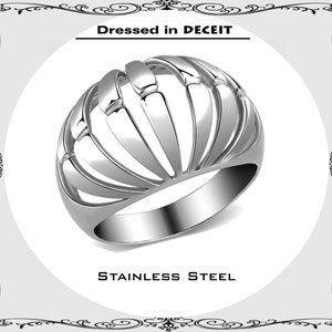 Hand Sculpted Dome Statement High Polished Stainless Steel Ring Women&#39;s Size 5-10