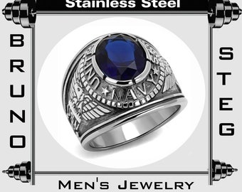 Vintage Sterling 925 Silver Onyx USN United State Navy Ring