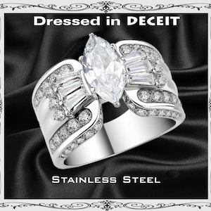 1.7 Carats  11x6.5  MM Marquise-Baguettes-Pave CZ-Stainless Steel Engagement Ring Bridal 6-10 Same Day Shipping- Gift Box