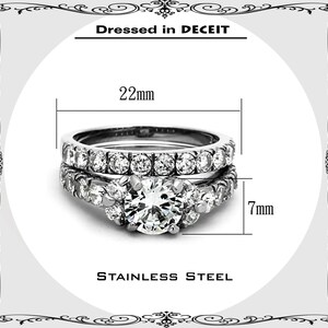 Bridal Set 7 MM Round Cut 1.24 carat CZ Pave Semi Eternity Stainless Steel Engagement-Wedding-Ring Sz 5-10 Free Gift Box and Organza Bag zdjęcie 3