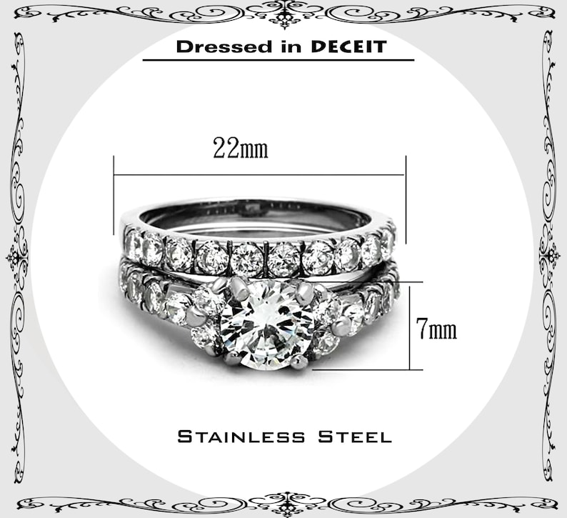 Bridal Set 7 MM Round Cut 1.24 carat CZ Pave Semi Eternity Stainless Steel Engagement-Wedding-Ring Sz 5-10 Free Gift Box and Organza Bag zdjęcie 3