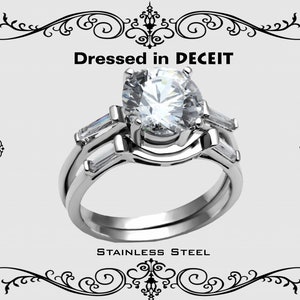 Bridal Set Stainless Steel Engagement Ring 9mm 2.75 Carat Round Cut CZ & Baguette Sides Engagement-Promise Size 5-10 No Tariffs&quot;