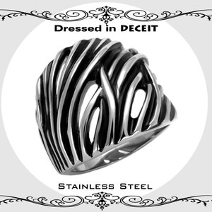 Unisex Bold Sculpted Large Antiqued & High Polished Stainless Steel Statement Ring Women&#39;s and Men&#39;s Size 8-13
