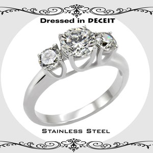 Trellis Three Stone 1.37 Carat Round Cut CZ  Stainless Steel Engagement Bridal-Promise-Wedding Ring Size 5-10