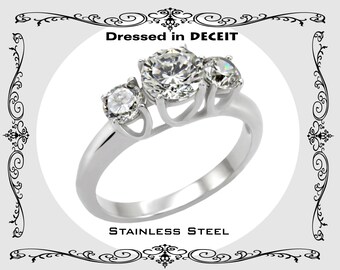 Trellis Three Stone 1.37 Carat Round Cut CZ  Stainless Steel Engagement Bridal-Promise-Wedding Ring Size 5-10