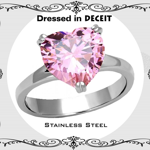 Pink Ice Solitaire Heart Shape 11 mm 4.41 Ct CZ Stainless Steel Engagement Ring  Bridal-Promise-Wedding Sz 5-10 Free Gift Box+Organza Pouch