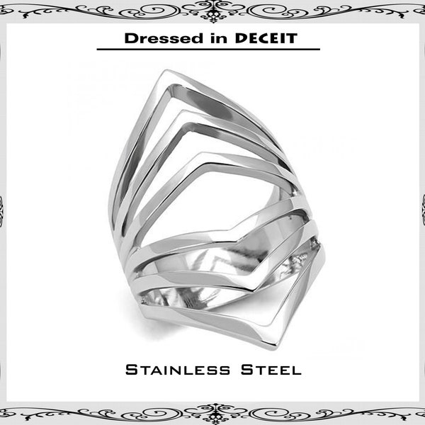 Statement Geometric Cigar Band Stainless Steel High Polished Engagement Ring Bridal-Promise Size 5-10 "Free Gift Box and Organza Bag"