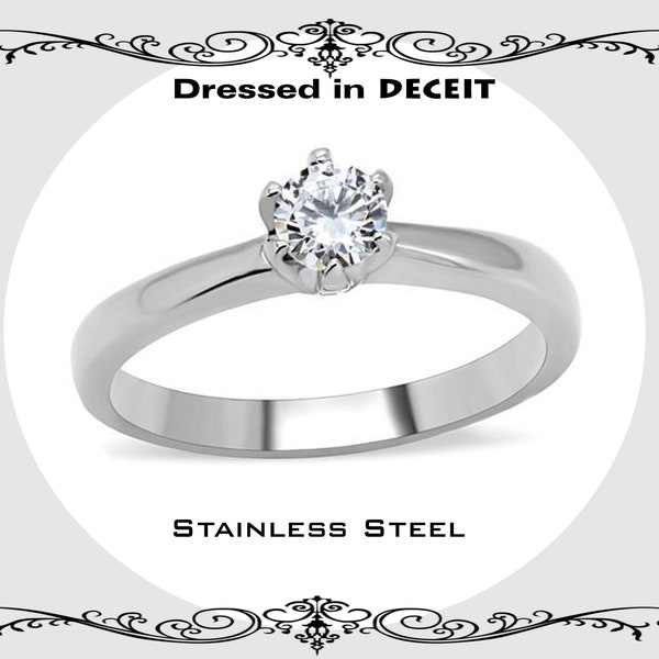 Engagement Dainty Solitaire 4.5 mm .36 Carat Round Cut Cz Tapered Shank  Stainless Steel Bridal-Wedding Ring Size 5-10 SAME DAY SHIPPING