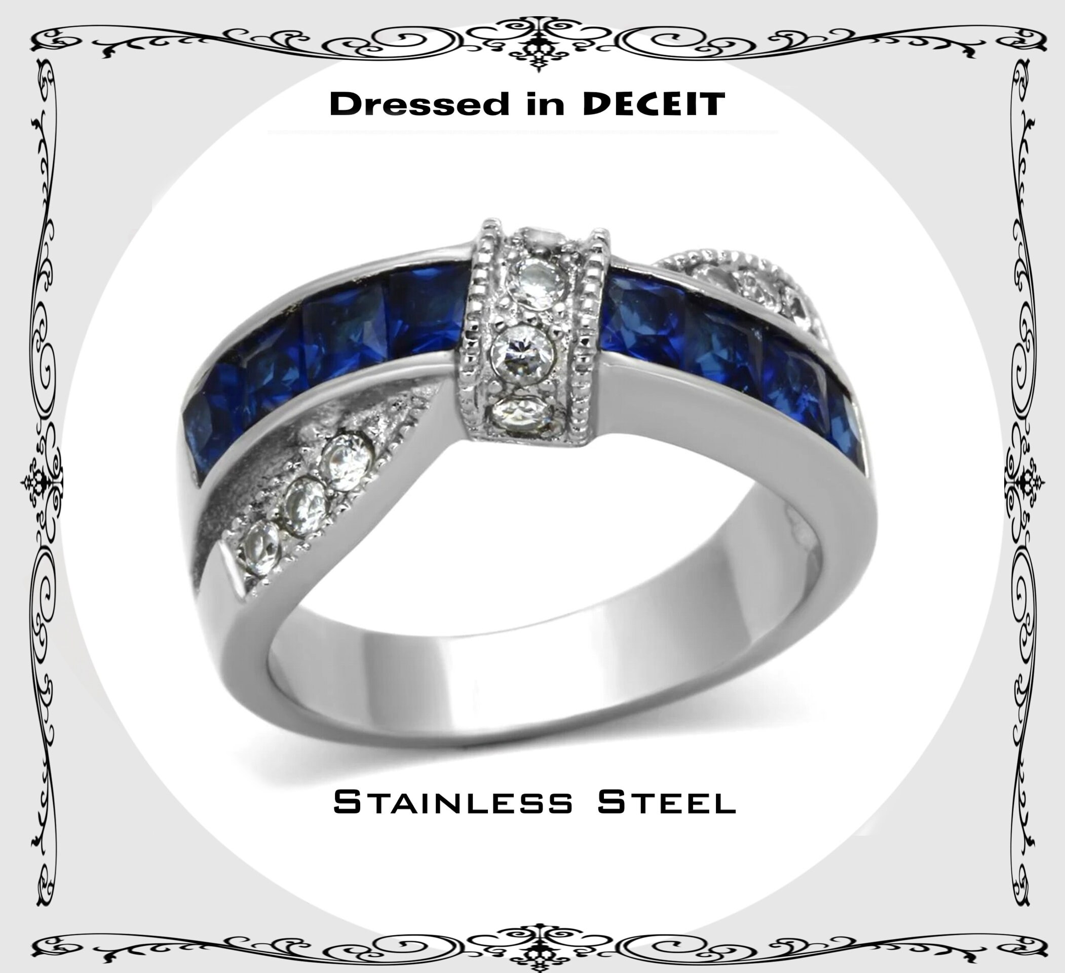 Cutesmile Antique Edwardian Silver Filled Blue Sapphire CZ Ring – Eye Shape Band, Sizes 6-12 - View #8
