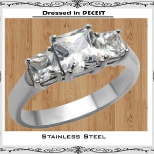 Engagement 6mm Princess Cut 1.24 Carat Square Cut Sides CZ Stainless Steel Ring Bridal Promise Size 5-10  &quot;Free Gift Box and Organza Bag&quot;
