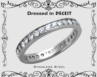 Eternity Stacking Channel Set AAA CZ  Stainless Steel Engagement Ring  Bridal-Promise-Wedding Size 5-13