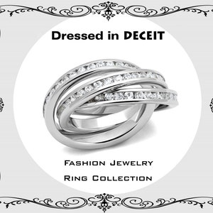 Famous Rolling Ring Channel Set CZ  Rhodium Plated  Engagement Ring  Bridal-Promise-Wedding Size 5-7