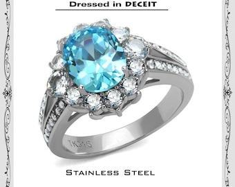 Halo Blue Topaz 10x8mm Carats AAA Crystal Pave Sides