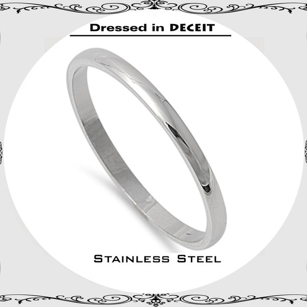 Minimalist Thin Stackable-Comfort Fit 2 MM Silver Band High Polished Stainless Steel Ring UNISEX Size 6-10