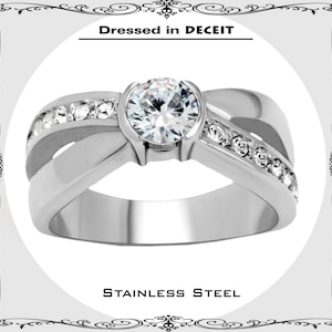 Engagement 5.5 mm .66 Carat Round Cut CZ & Pave Split Shank Stainless Steel-Bridal-Promise-Wedding Ring Size 5-10