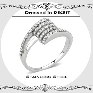 Contemporary Split  Shank Micro Pave Round Cut CZ Stainless Steel Ring Statement-Promise-Cocktail Size 5-9