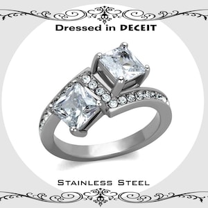 Bridal 2.48 Carat Of 2 6x6 MM Princess Cut & Pave Accents CZ with Forever Wear Stainless Steel Engagement-Wedding-Promise Size 5-10