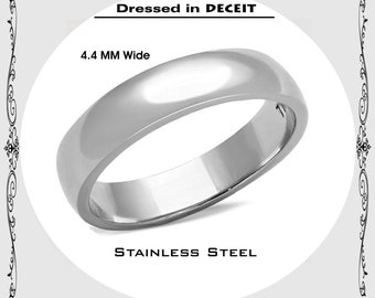 Stackable-Comfort Fit 4.4MM Silver Band High Polished Stainless Steel Ring UNISEX Size 5-13