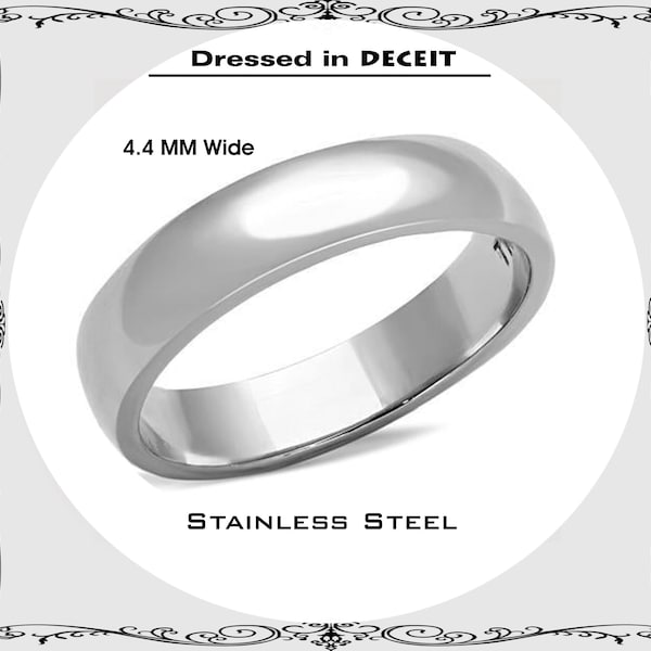 Stackable-Comfort Fit 4.4MM Silver Band High Polished Stainless Steel Ring UNISEX Size 5-13