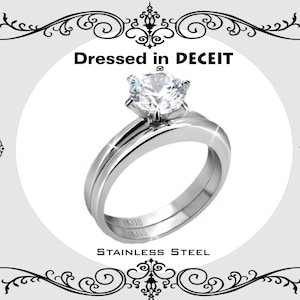 Bridal Set Stainless Steel Engagement Ring 7mm 1.28 Carat Round Cut CZ High Polished Engagement-Promise Size 5-10