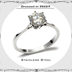 Solitaire 7 MM Round Shape 1.28 Carat CZ Cathedral Setting Minimalist Stainless Steel Engagement Ring Bridal-Promise-Wedding Size 5-10