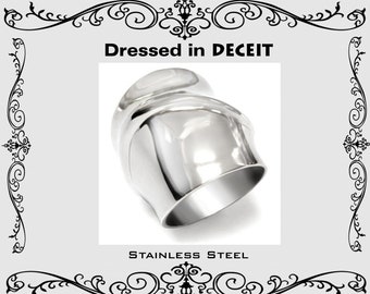 Chunky & Bold Cigar Band Statement High Polished Stainless Steel  Women's Ring Size 5-10 Free Gift Box + Organza Pouch