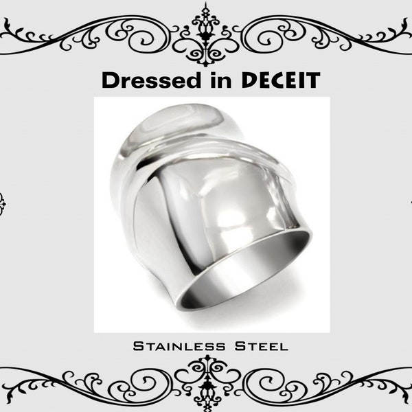 Chunky & Bold Cigar Band Statement High Polished Stainless Steel  Women's Ring Size 5-10 Free Gift Box + Organza Pouch