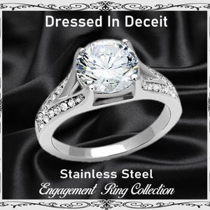 Engagement Ring Stainless Steel - CZ Round 9MM 2.75 Carat, Pave Accents, Split Shank - Wedding, Bridal, Promise, Anniversary (Sz 5-10)