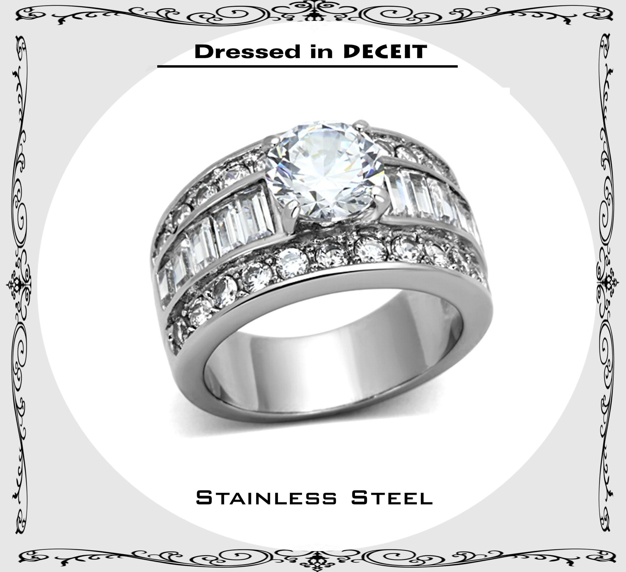 8mm Round 2.04 ct CZ Stainless Steel Engagement Ring Bridal-Promise Size 5-10