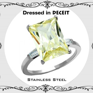 Stainless Steel 14x10 mm Rectangle & Baguette Accents 8.48 Carat Canary Yellow CZ Cocktail-Statement Size 5-10