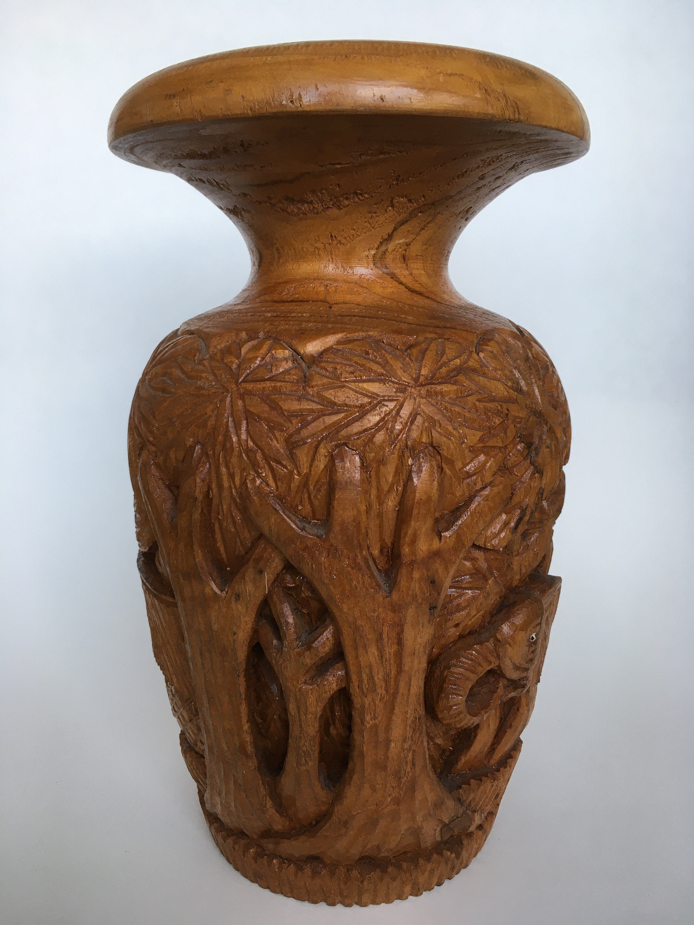 Vintage Hand Carved Wooden Vase Etsy