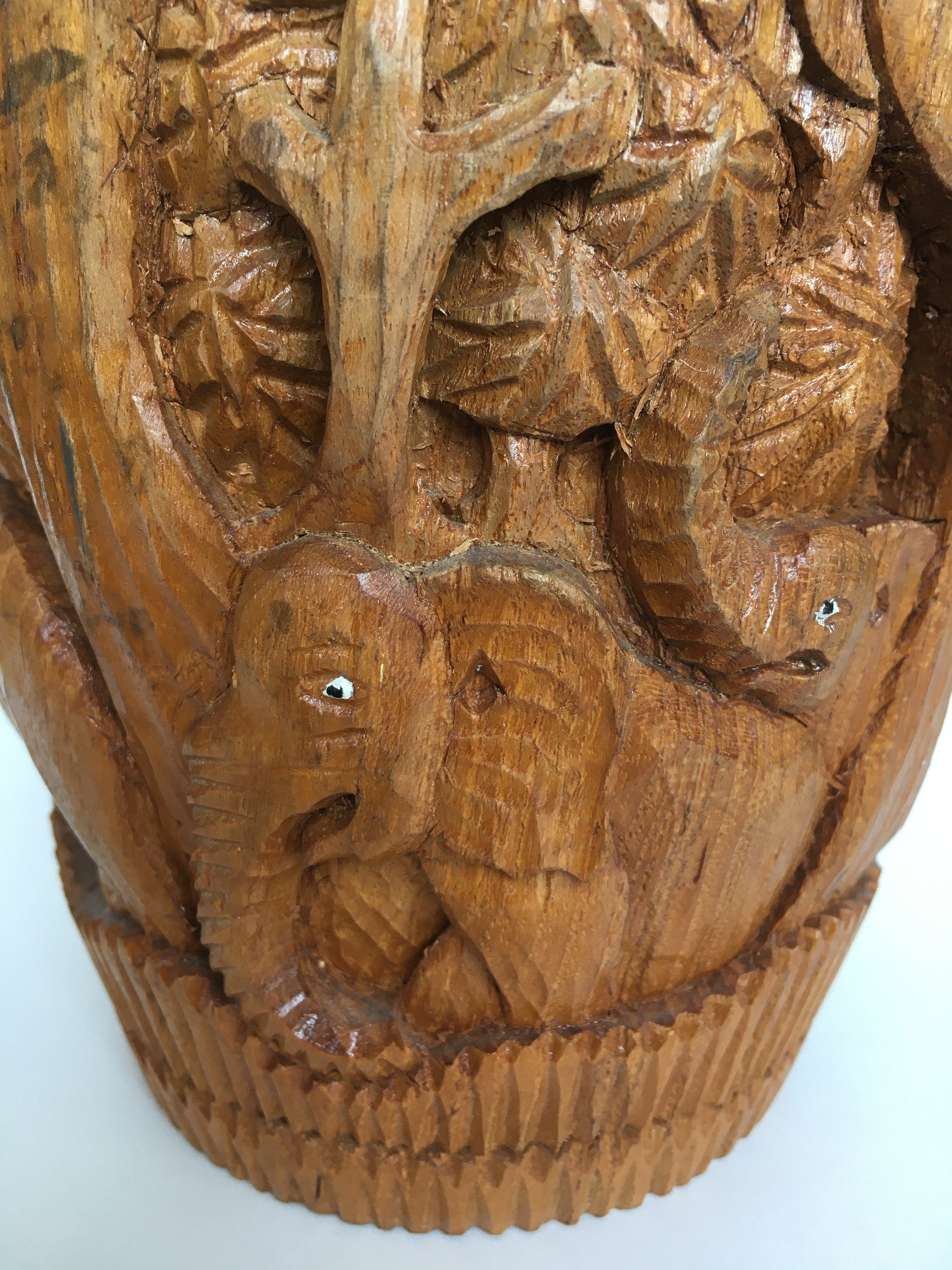 Vintage Hand Carved Wooden Vase Etsy