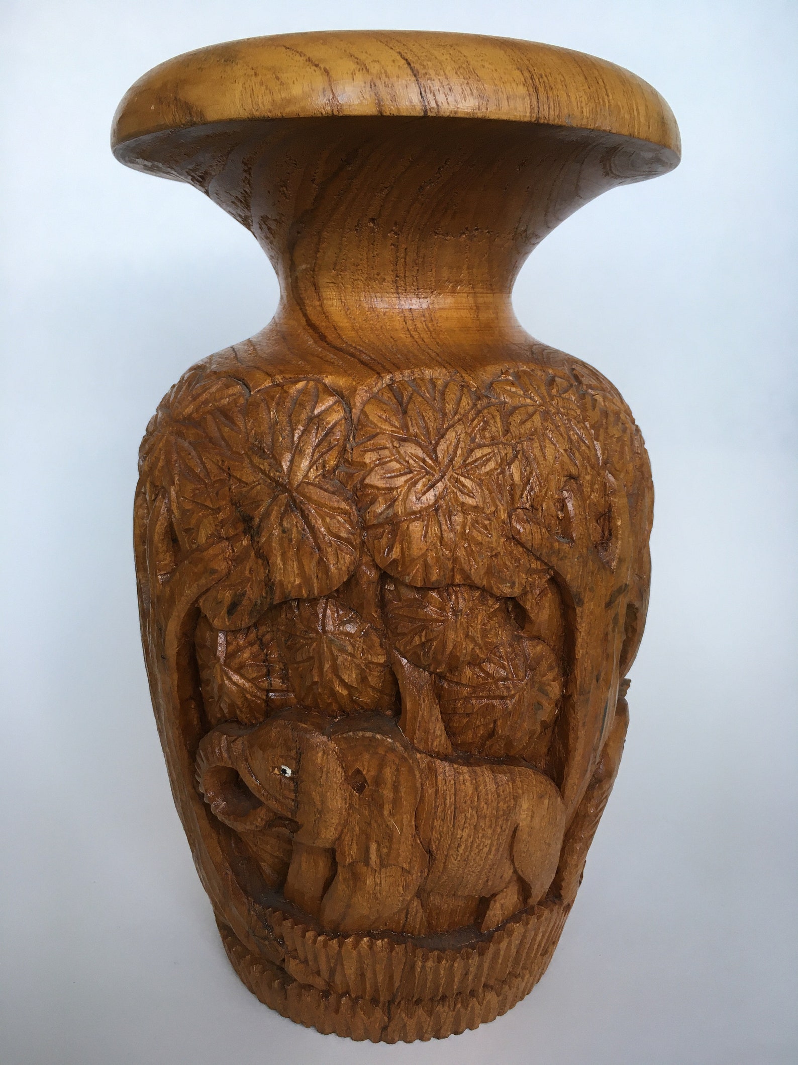 Vintage Hand Carved Wooden Vase Etsy