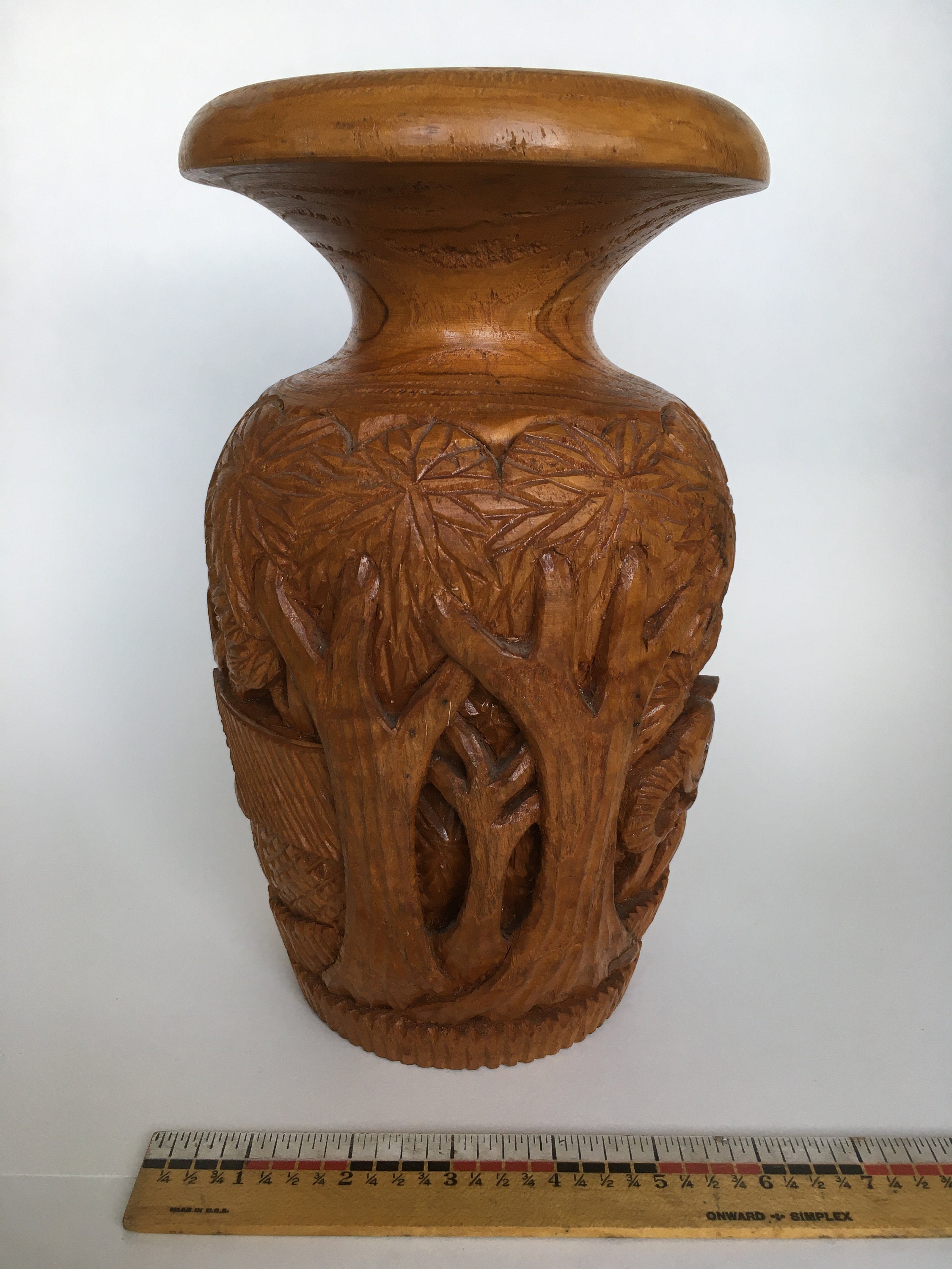 Vintage Hand Carved Wooden Vase Etsy