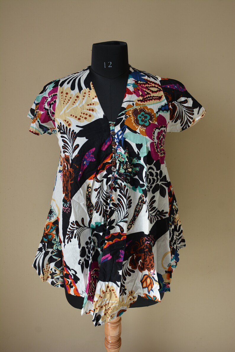 Classic Handmade Batik Tunic Dress With Carribean Touch Boho Beach Wear Indian Batik Sundress Beach Dress Festival Blouse