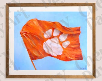 Clemson Flag Original Oil Painting Fine Art Print | Clemson Gameday Flag Poster | Fun Colorful Bedroom Clemson Dorm Decor