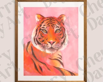 Pink Tiger Clemson Original Oil Painting Fine Art Print | Fun Colorful Bedroom Clemson Dorm Decor