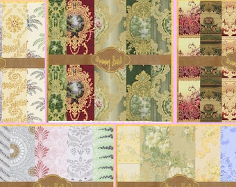 Floral Wallpaper Bundle - Junk Journal and Scrapbook - 25 Printable Pages of Wallpapers including Florals, Rococo, Cartouche, Foliage