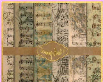 MORE Vintage Florals and Patterns with Old Sheet Music to add Shabby Chic Charm to Your Scrapbook, Junk Journal - SECOND SET