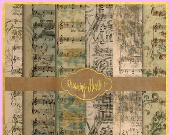 Junk Journal Kit - Vintage Florals and Patterns with Old Sheet Music to add Shabby Chic Charm to Your Scrapbook- SECOND SET