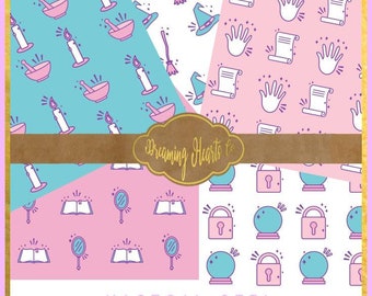 Super Cute Witchy Magical Girl Themed Scrapbook Paper to add KAWAII factor to your Scrapbook, Junk Journal, Origami, or Any Papercraft