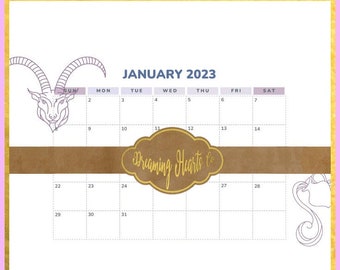 2023 Calendar - Printable Minimalist Astrology Calendar - Purple Zodiac Themed Calendar for 2023 - Stay Organized in the New Year!