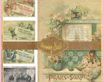 Printable Ephemera - Vintage Soap Advertisements - 5 Collage Sheets to Add Vintage Charm to Your Junk Journal, Gluebook, or Scrapbook