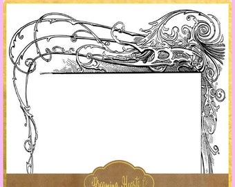 Ink Savers' Printable Antique Line Art Journal Pages - Vintage Ephemera in Black and White - 24 Decorative Frames for Your Junk Journal