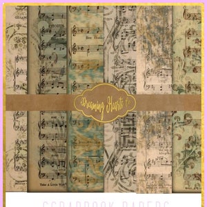 Junk Journal Kit - Vintage Florals and Patterns with Old Sheet Music to add Shabby Chic Charm to Your Scrapbook- SECOND SET